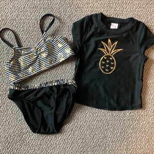 Girls Black, White and Gold 3 piece pineapple swimsuit set